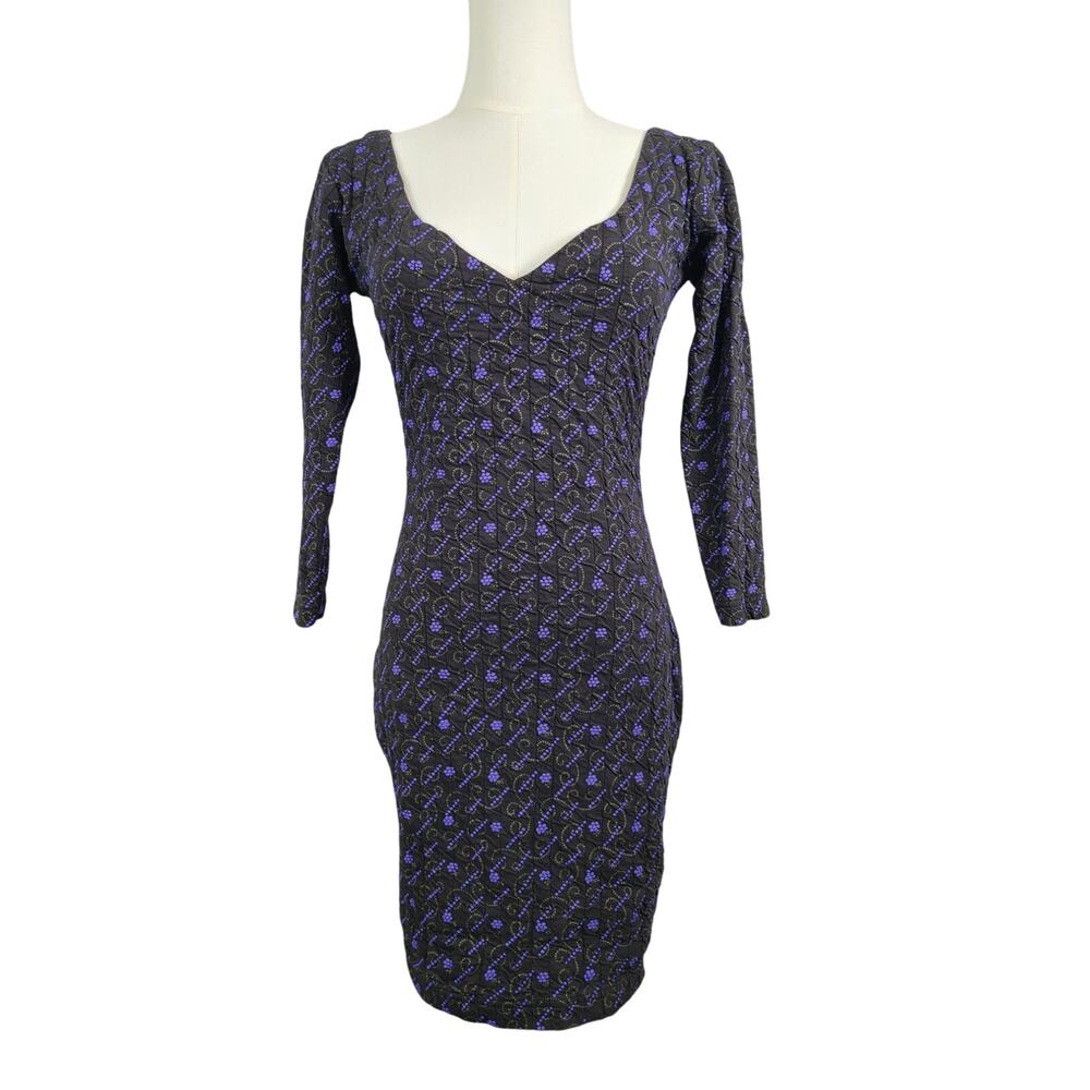 Vintage 90s Squeeze Knits Abstract Floral Whimsygoth Post-Punk Bodycon Dress